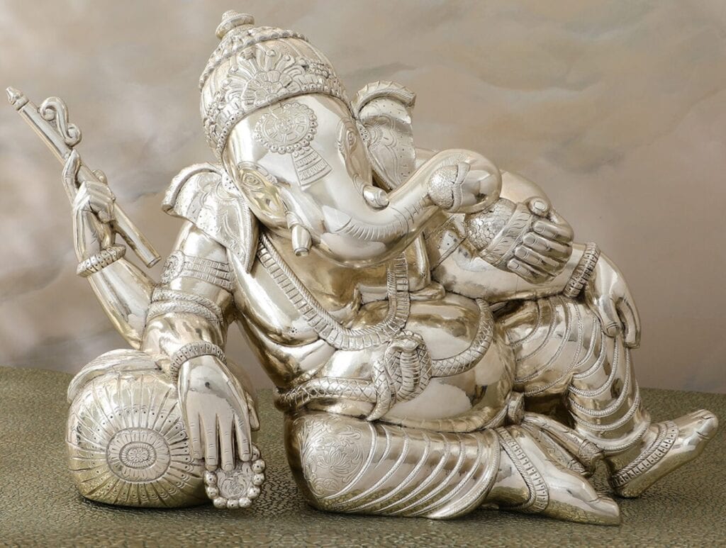 Elegant Indian Silver God Idol, a masterpiece of devotion and artistry, embodies spiritual heritage.