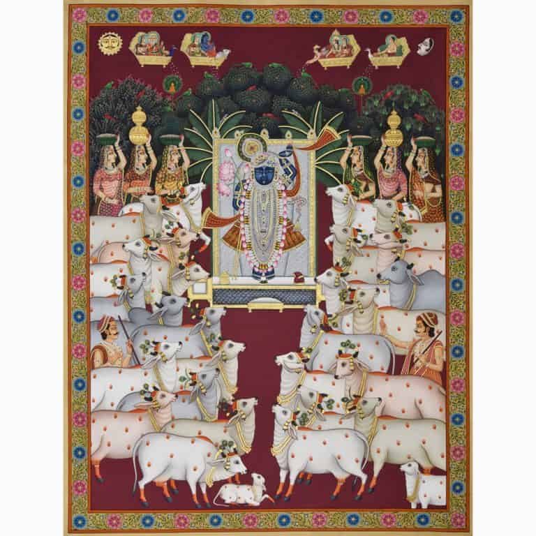 Shrinathji with Lotus and Cows Artistry