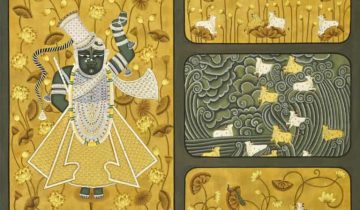 Timeless Reverence: Shrinathji with Lotus and Cows Artistry