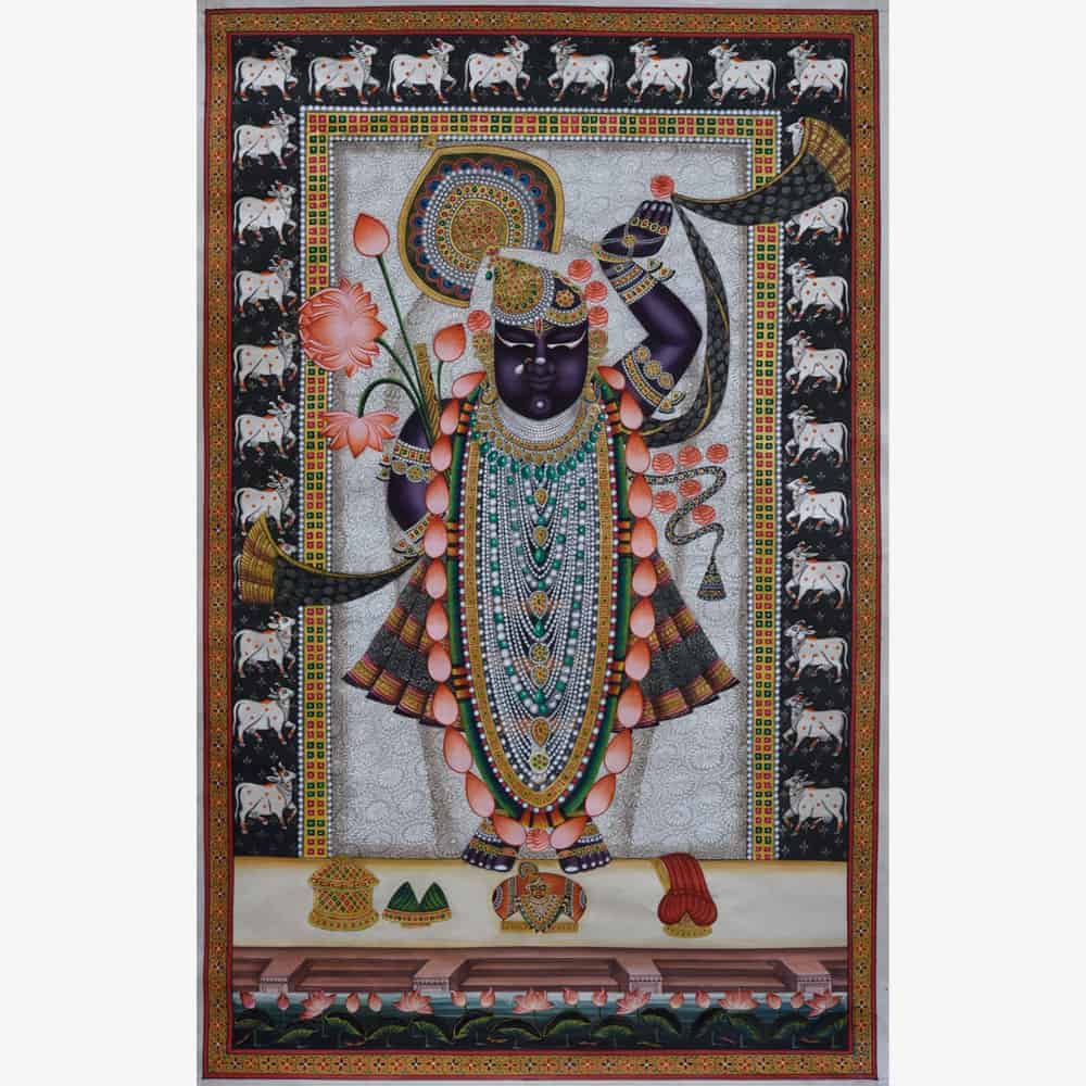 Discover the beauty of Shrinathji with Lotus and Cows Artistry